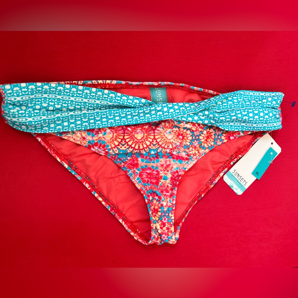 XL Sunsets Separates Swim Bottom ANDALUSIA sash low rise bikini 14B $48 NEW TAGS